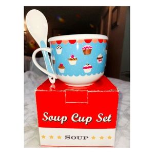 (NEW)Ceramic Soup Cup Set with Spoon